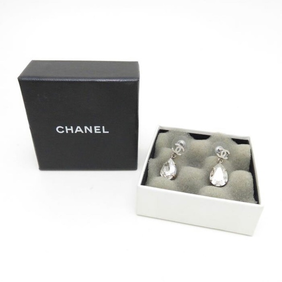 CHANEL Jewelry - CHANEL Tear Pear Silver CC Hardware Crystal Drop